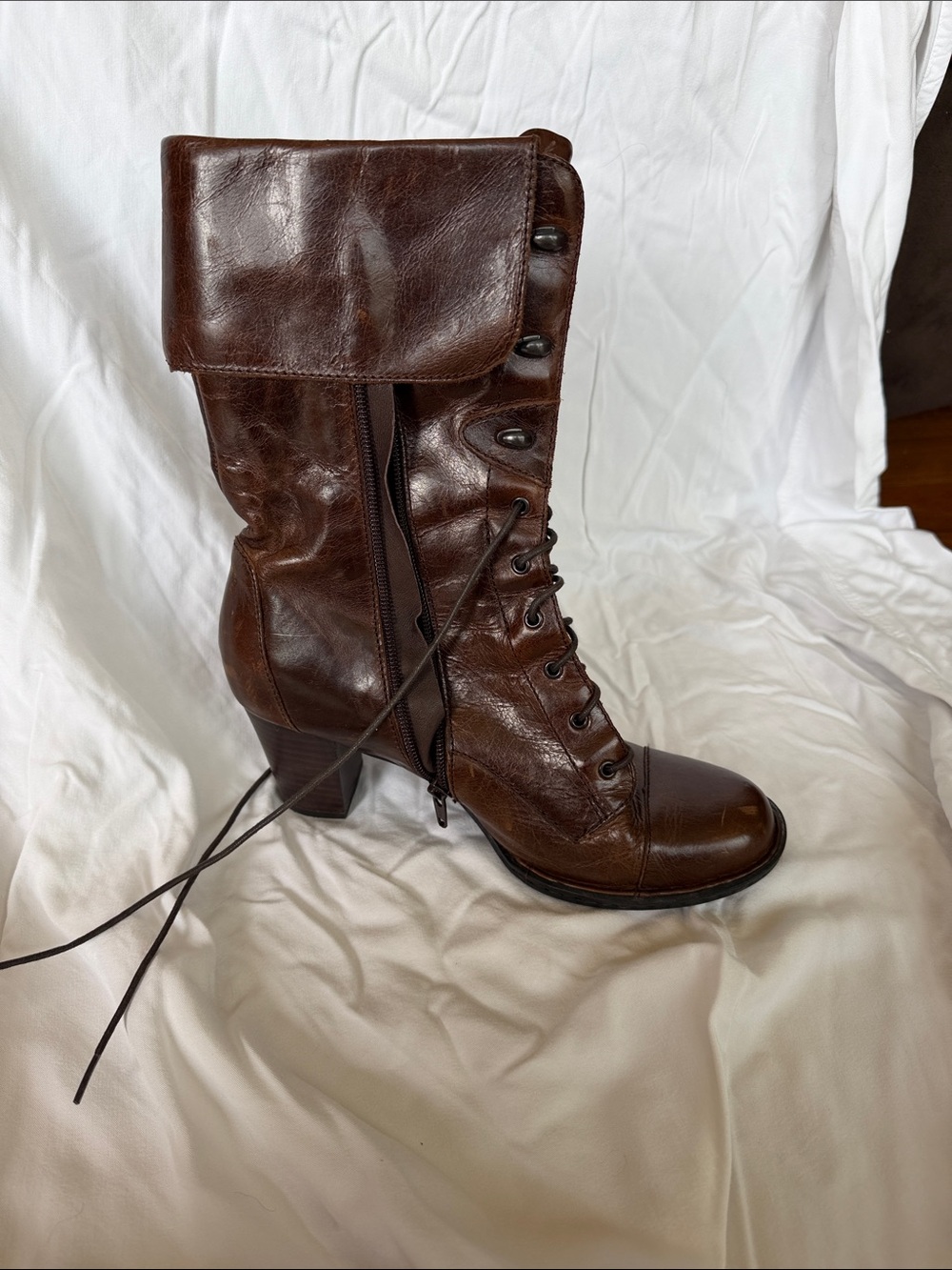 Born Dark Brown Lace-Up Mid-Calf Leather Boots